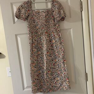 Ann Taylor Floral Puff Sleeve Dress 100% Cotton